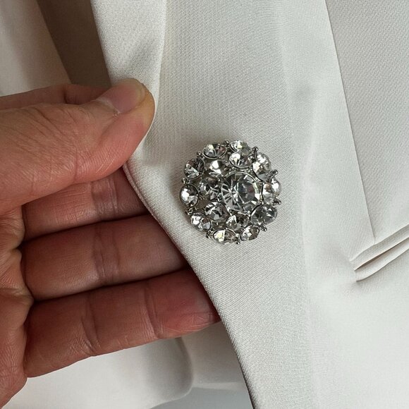 Anne Klein Womens One Button Blazer Embellished Notched Collar Sz 4 Off White - Picture 5 of 13